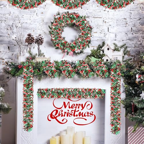 Image of 70 Ft Christmas Tinsel Garland Metallic Tinsel Twist Garland Glitter Christmas Tree Hanging Decorations New Year Party Birthday Holiday Indoor Outdoor Supplies (Mix 1)