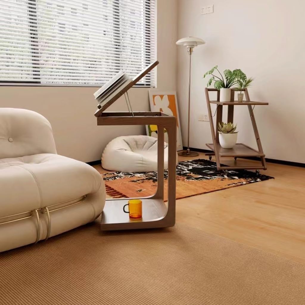 Mesa de TV ajustable en forma de C de madera maciza con ruedas, mesas auxiliares extraíbles para sofá, ideal para salas de estar, dormitorios y espacios estrechos