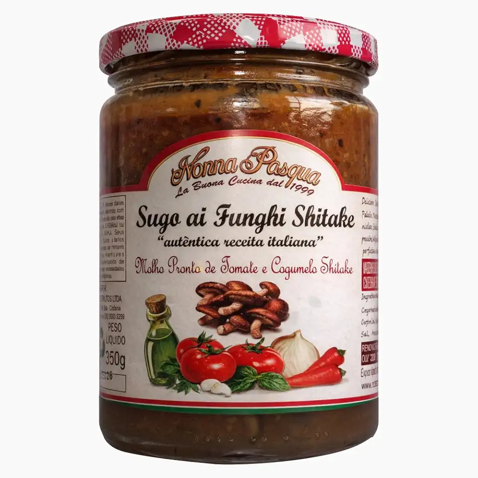 Nonna Pasqua Molho de Tomate com Cogumelo Shitake, Sugo ai Funghi, Receita Italiana Autêntica, 350g, Zero Colesterol, Ingredientes Naturais