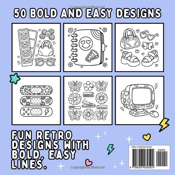 Fun & Stylish: Bold and Easy Retro Coloring Book for Adults and Teens with Simple Cute Designs for Relaxation image 3