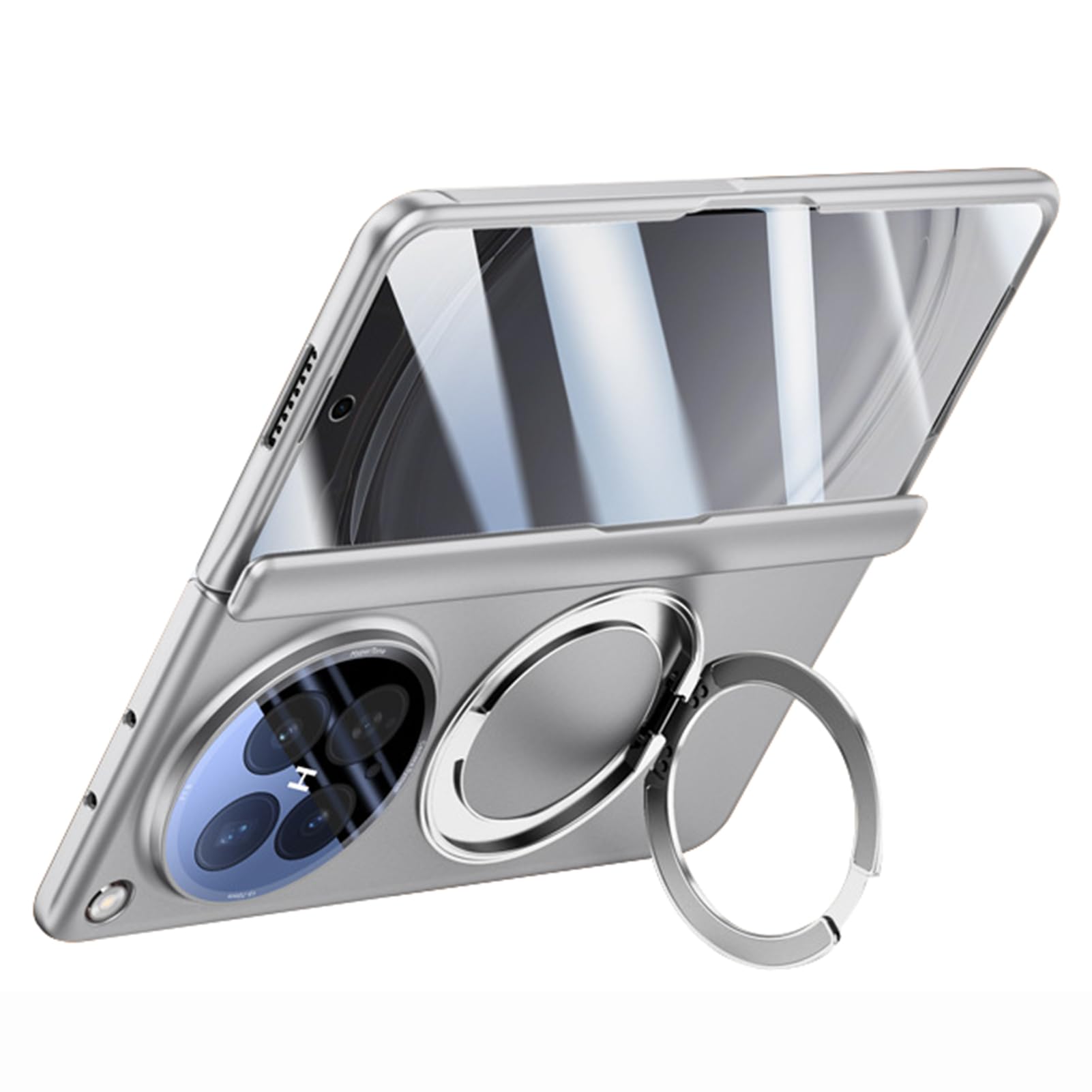 Smukłe etui do Oppo Find N6, wbudowana osłona ekranu kompleksowa obudowa magnetyczny uchwyt pierścieniowy PC zawias osłona, szary, N6