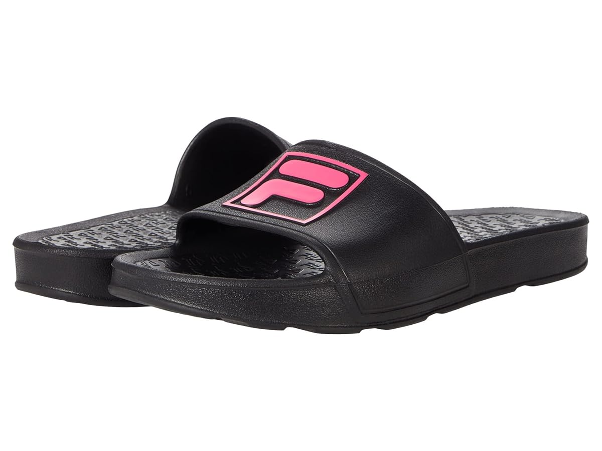 FILA★SLEEK TENDER 25★ロゴ★シャワサン★ピンク系 Fila Sleek Slide Big Box Black/Knockout Pink/Black 9 B (M