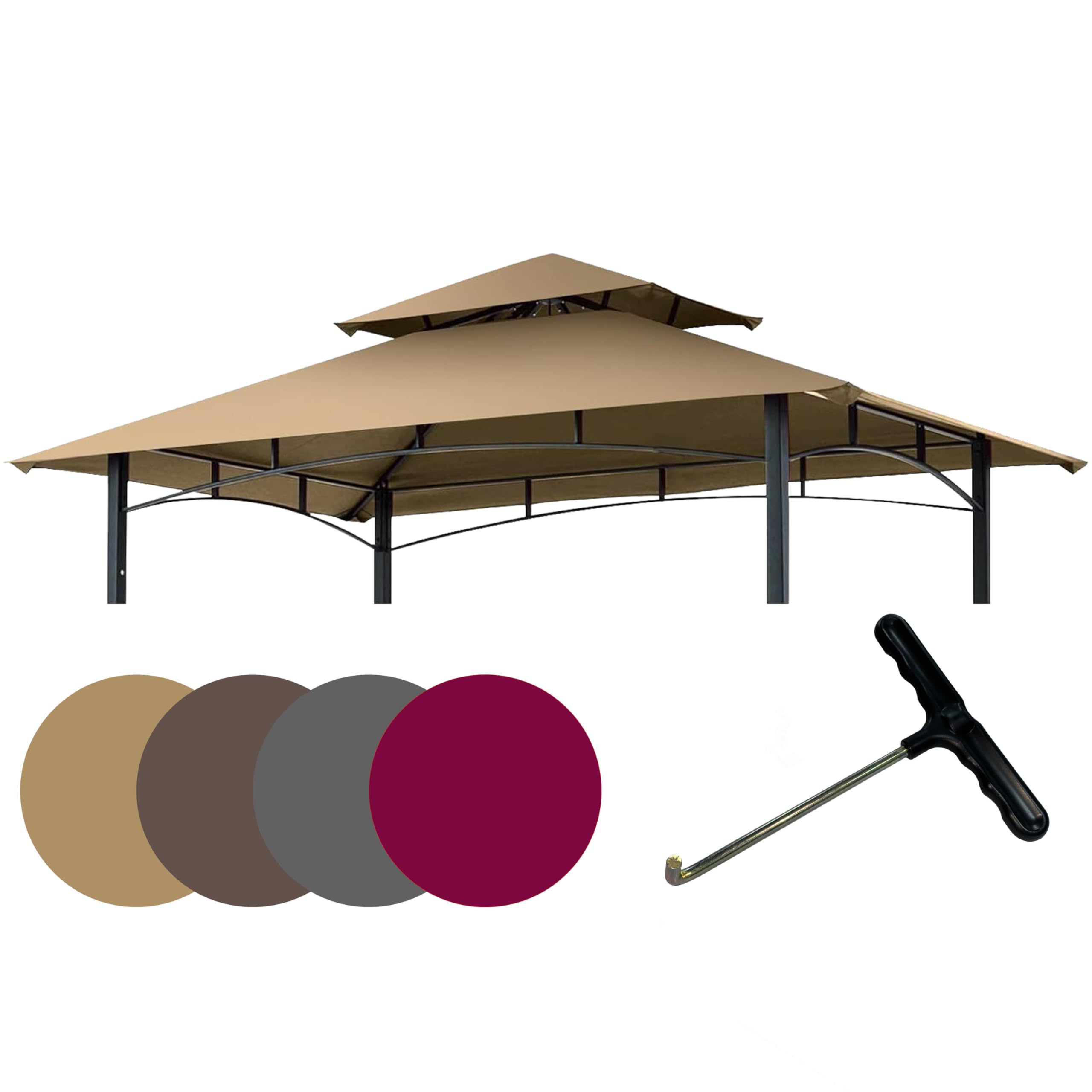 EasyLee 8'x5' Grill Gazebo Canopy Cover - Waterproof Replacement Top with T-Hook,Khaki