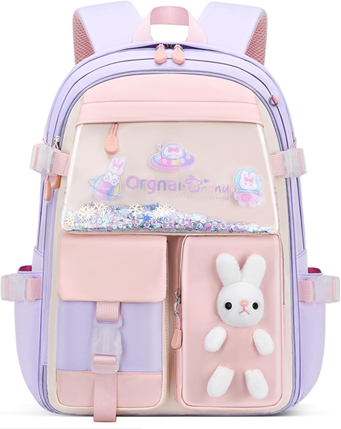 TNTAIAHLKawaii Bunny Sequin Kids Girls Backpack Elementary Students Book Bag Primary School Bag for Teens