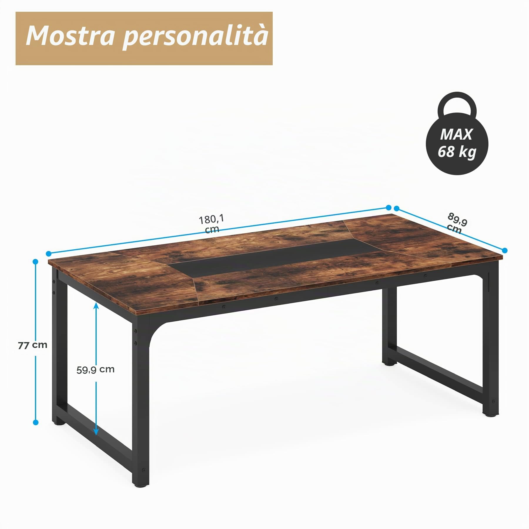 Tribesigns Tavolo da Pranzo Industriale per 6-8 persone, 180 x 90 x 77 cm, Tavolo da Pranzo Rettangolare per sala da pranzo, cucina, soggiorno, con Gambe in Metallo Resistente, Marrone Rustico
