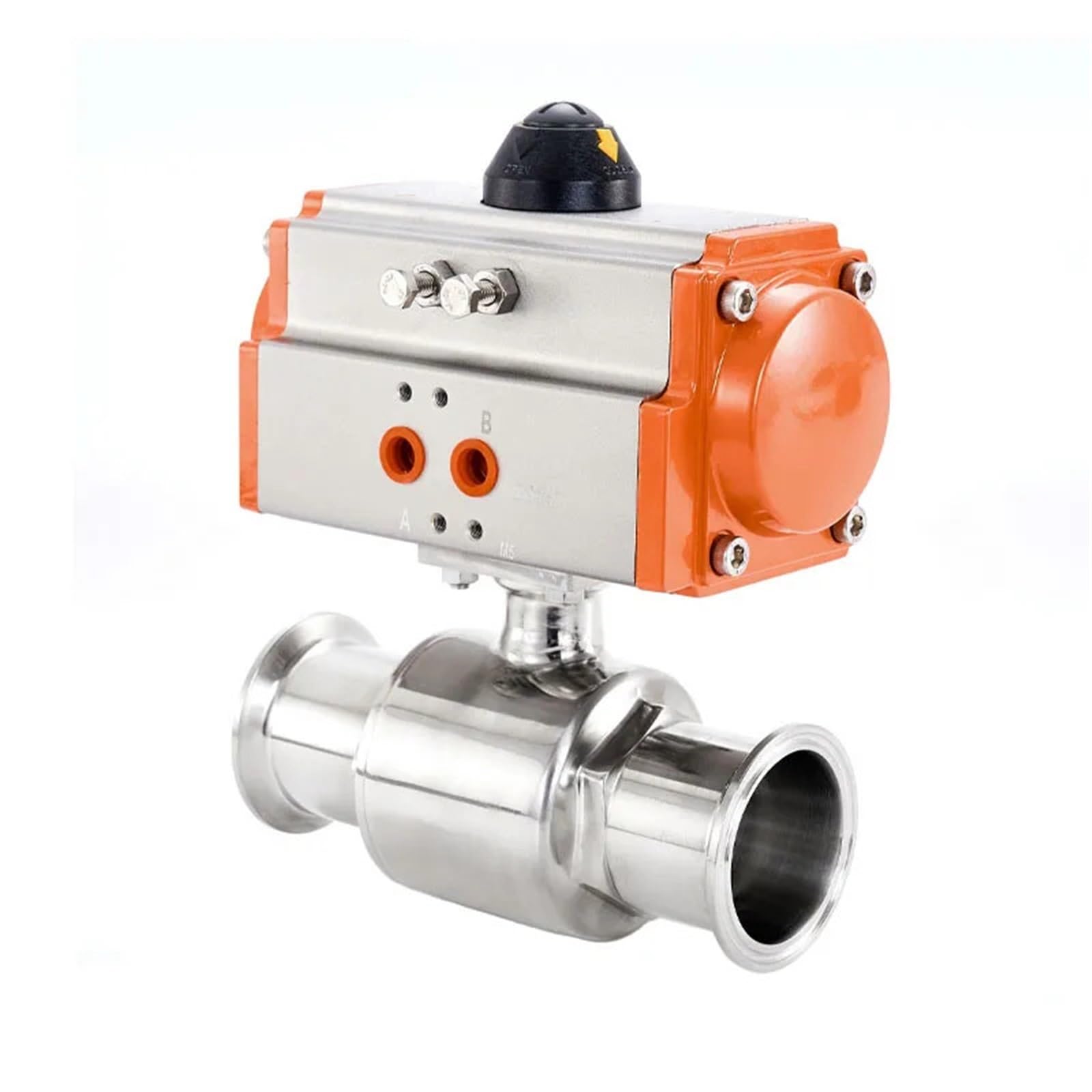 Válvula de Bola de Abrazadera neumática Sanitaria, válvulas de Bola de Montaje rápido neumáticas de Doble Efecto Q611F-16P de Acero Inoxidable | válvula solenoide(38mm)