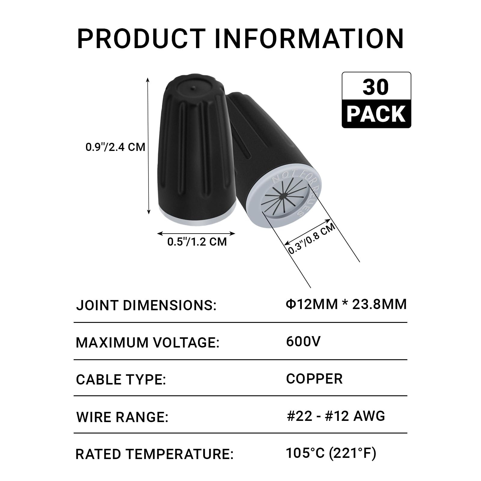 WUMUZAI 30 Pack Waterproof Wire Nuts, 22-12awg Outdoor Wire Connectors, Electric Wire Caps, Wire Connectors Twist - Image 4
