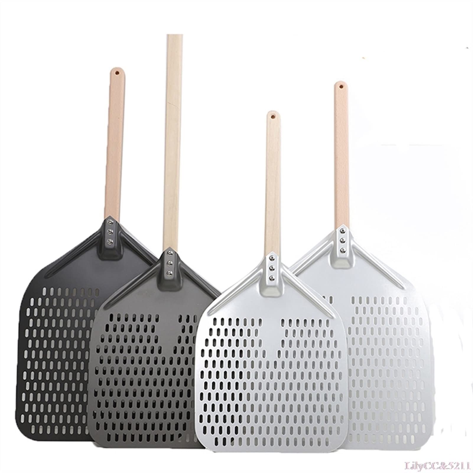 Espátula de Horno portátil de 12/14 Pulgadas Herramienta de repostería para Hornear en el hogar Mango de Madera Espátula de Pizza Pala de Pizza con Mango Largo (Color : E) (B)