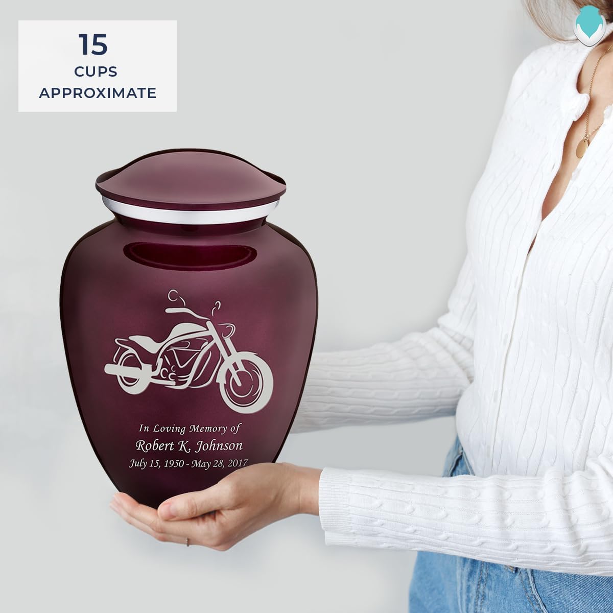 Geturns - Adult Personalized Motorcycle Cremation Urns for Human Ashes I Large Cherry Purple Funeral Urn for Men and Women I 200 lbs