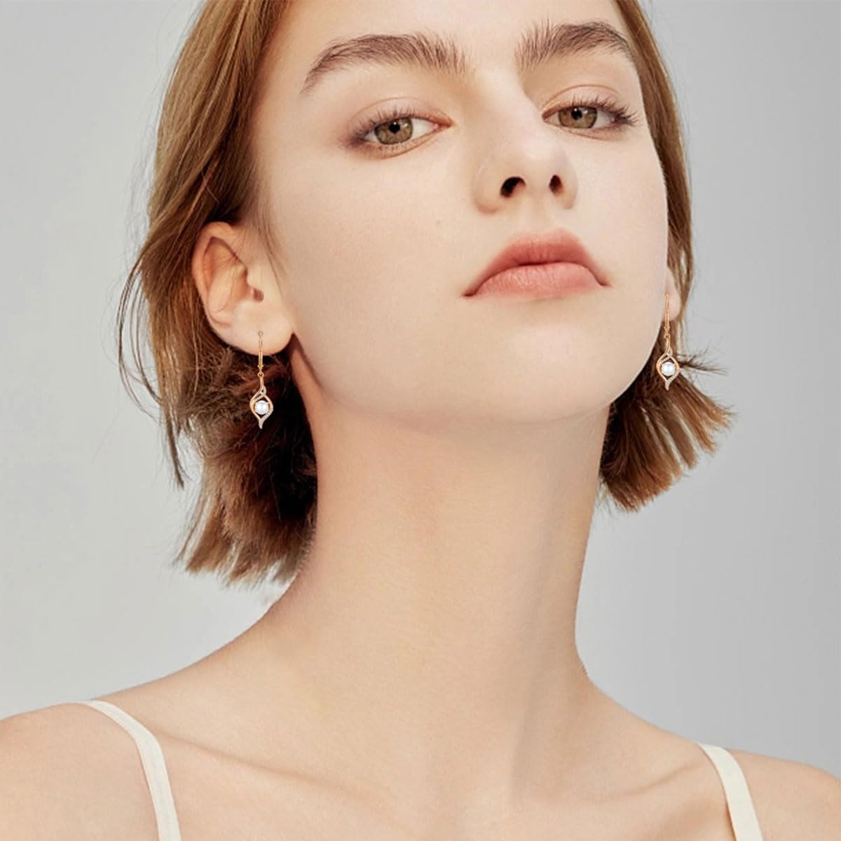 Pearl Dangle Drop Earrings for Women 925 Sterling Silver Infinity Leverback Earrings with 6MM White Pearl Jewelry - Image 5