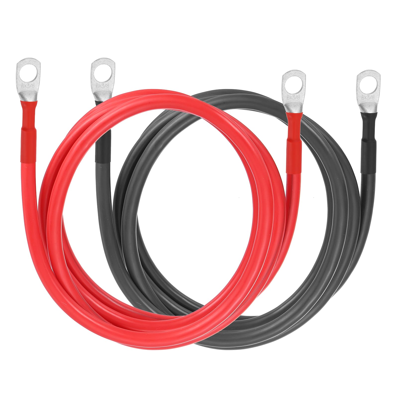 sourcing map 2 PCS 6AWG Gauge Battery Cable Wire 5FT Length 3/8" Diameter Positive and Negative Copper Alternator Connector with US standard O-ring for Car RV Golf Cart Marine, Red Black โ image 1