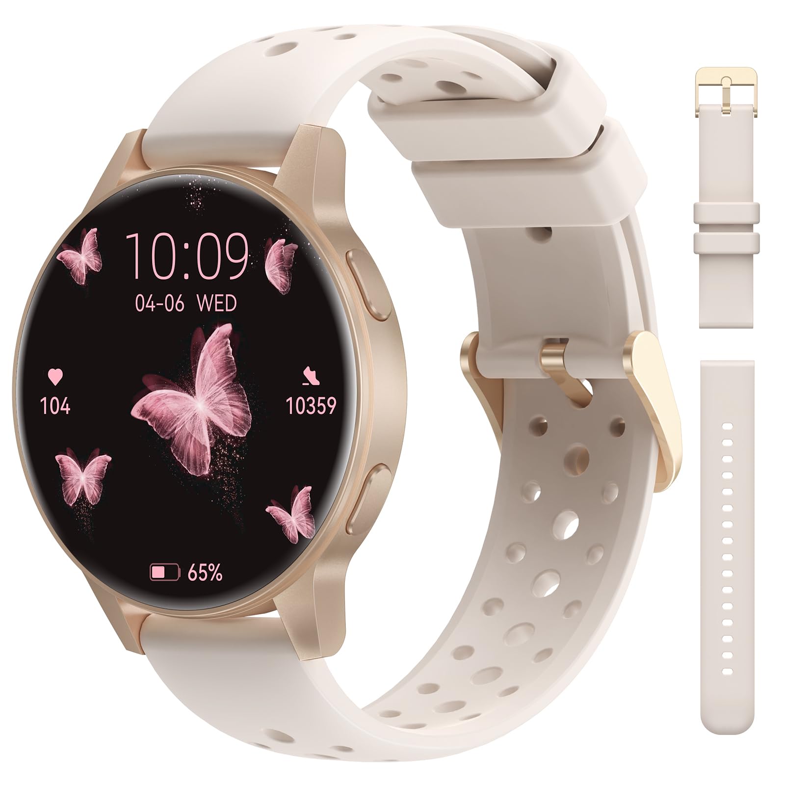 RifePhi Reloj Inteligente Mujer con Llamadas, 1.27" TFT Smartwatch con Bluetooth, Ciclo Femenino/24H Pulsometro/Monitor de Sueño/120 Modos Deportivos Calorías, IP68 para iOS Android (Beige)