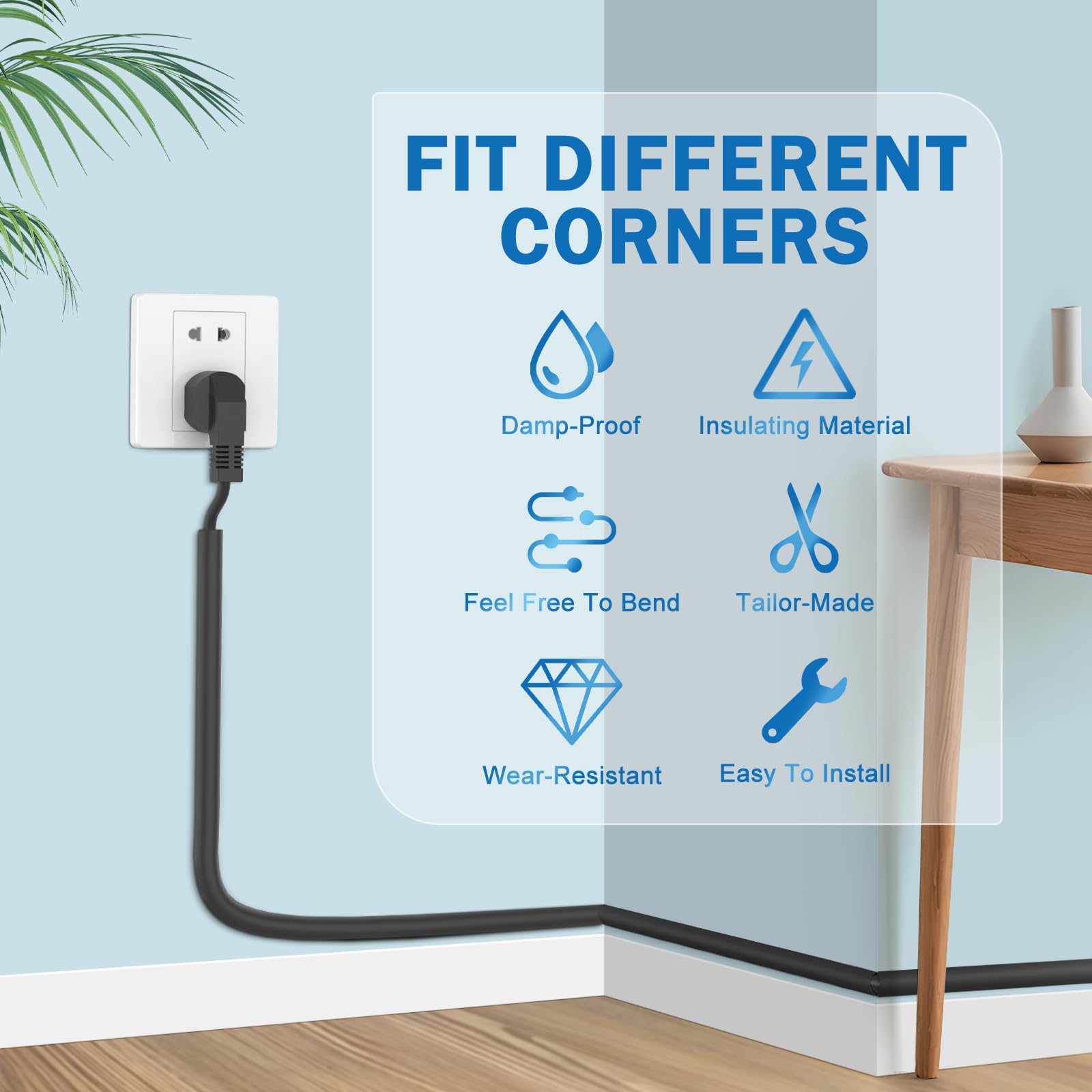 UOMTFAI Wall Cord Hider 78 Zoll - Selbstklebende Drahtabdeckung Raceway für Wände, Flexibler PVC-Kabel-Concealer für Zuhause und Büro, W0.59 H0.99.1 cm - Schwarz