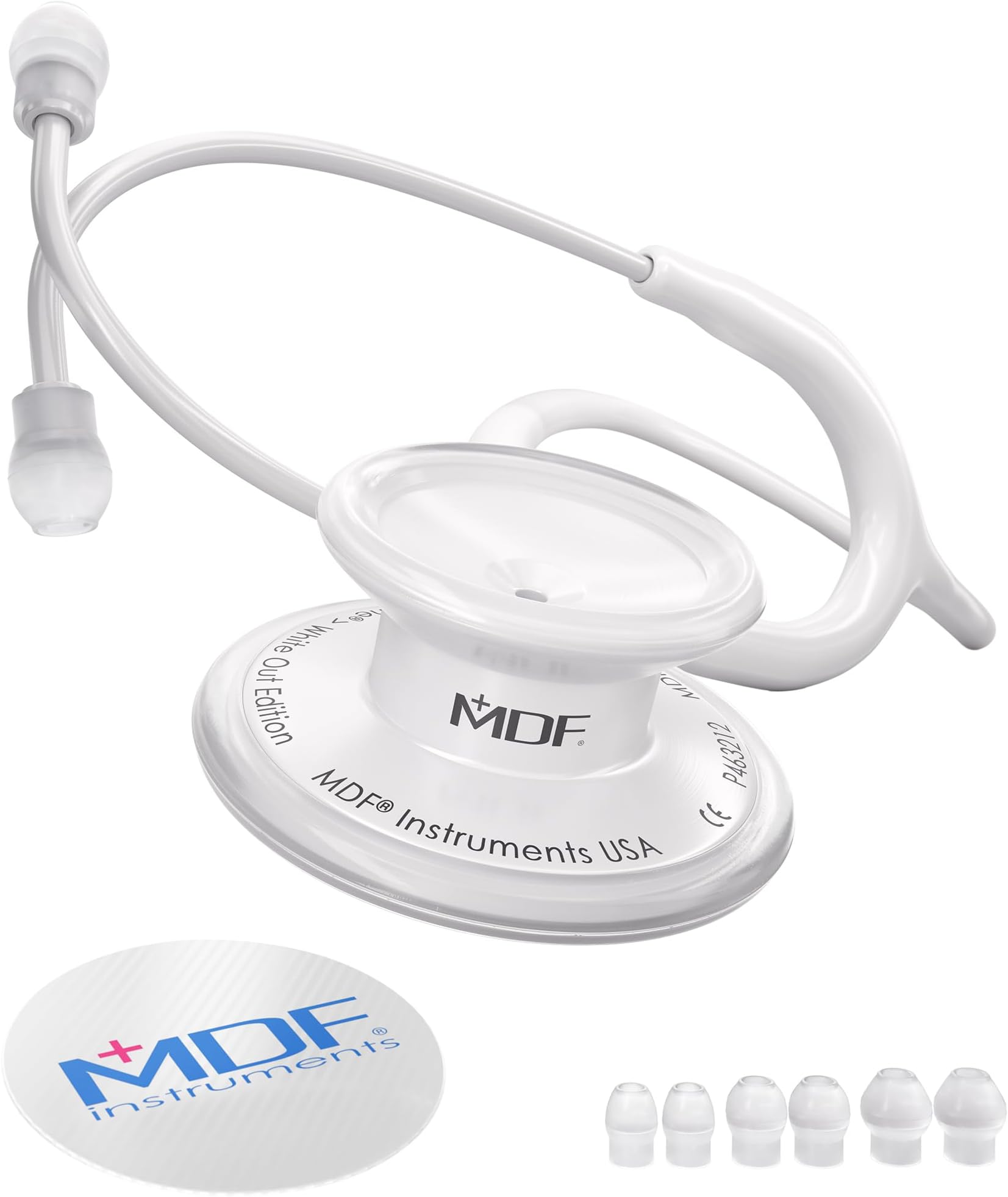 MD One Stainless Steel Premium Dual Head Stethoscope, White Tube, Whiteout Chestpieces-Headset, MDF777WO