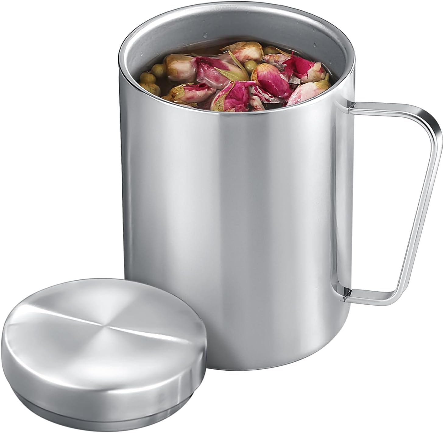 Stainless Steel Cups & Mugs,Metal Mugs 500ml 400ml 300ml 200ml - Insulated Coffee & Tea Cup with Lid and Handle for Camping and Everyday Use Double wall vacuum leakproof (silver, 500ml)