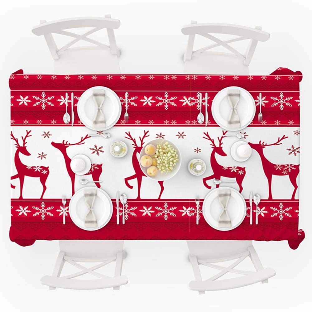 Nappe de Noël rectangulaire lavable pour table de repas en famille et décoration de restaurant