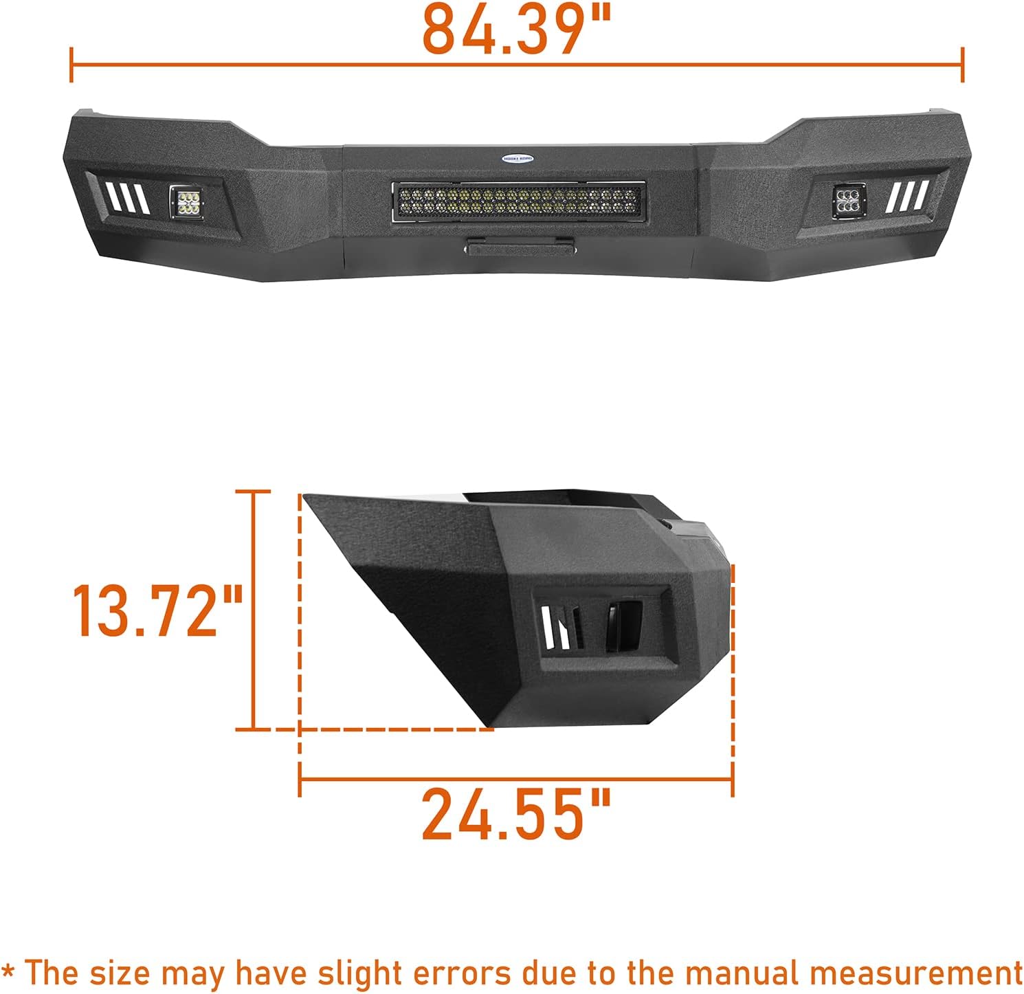 Hooke Road Tundra Front Bumper w/LED Lights & License Plate for 2007 2008 2009 2010 2011 2012 2013 Toyota Tundra, Textured Black Steel Full Width Bumper