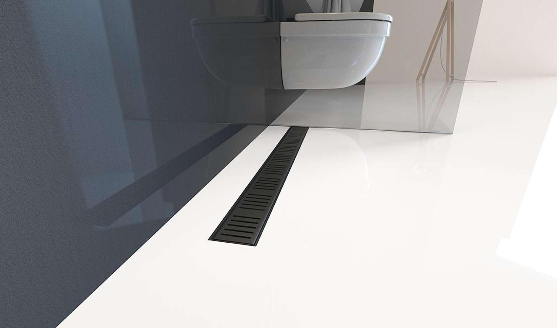 Alcadrain Canaletas de desagüe - Plato de ducha Simple 65 cm, con borde para rejilla perforada, incl. rejilla, negro mate APZ10BLACK-650M