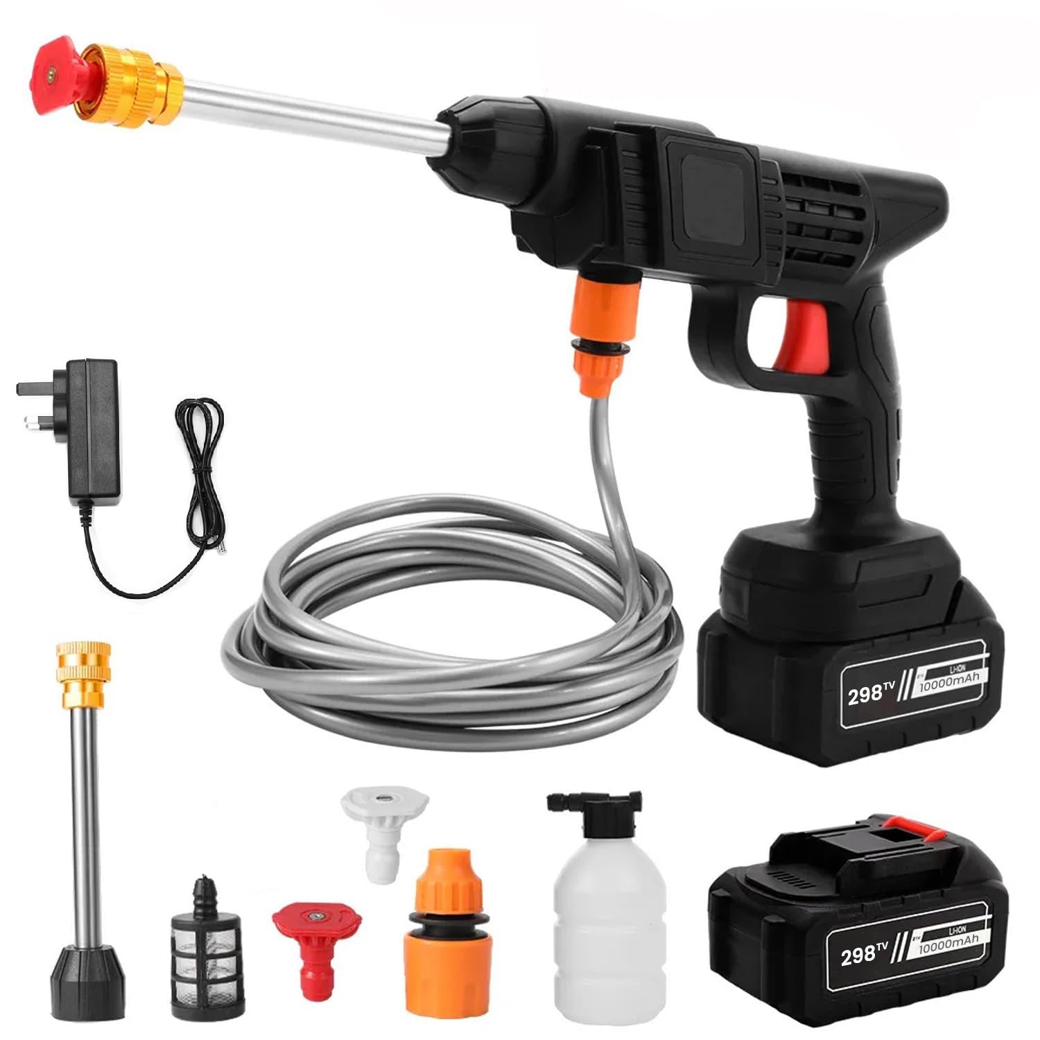 Cordless Pressure Washer, Patio Cleaner Pressure Washer Gun with Battery, Nozzles, Foam Bottle, 5M Hose, Battery Jet Washer High Pressure Cleaner for Patio Cleaning and Car Washing (10000mAh)