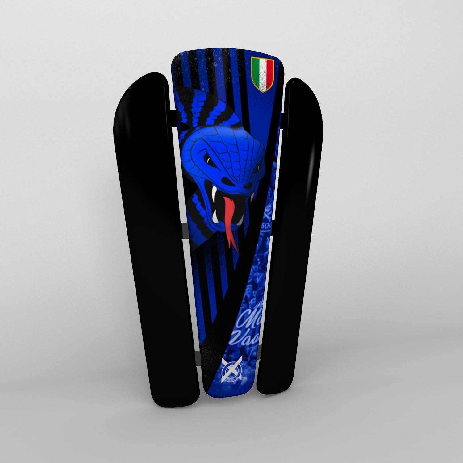 Schienbeinschoner für Fußball, Jugendliche, Erwachsene, hohe Stoßfestigkeit, Made in Italy, Komplettschutz, inklusive Stützbänder, Modell Schwarzblau 2