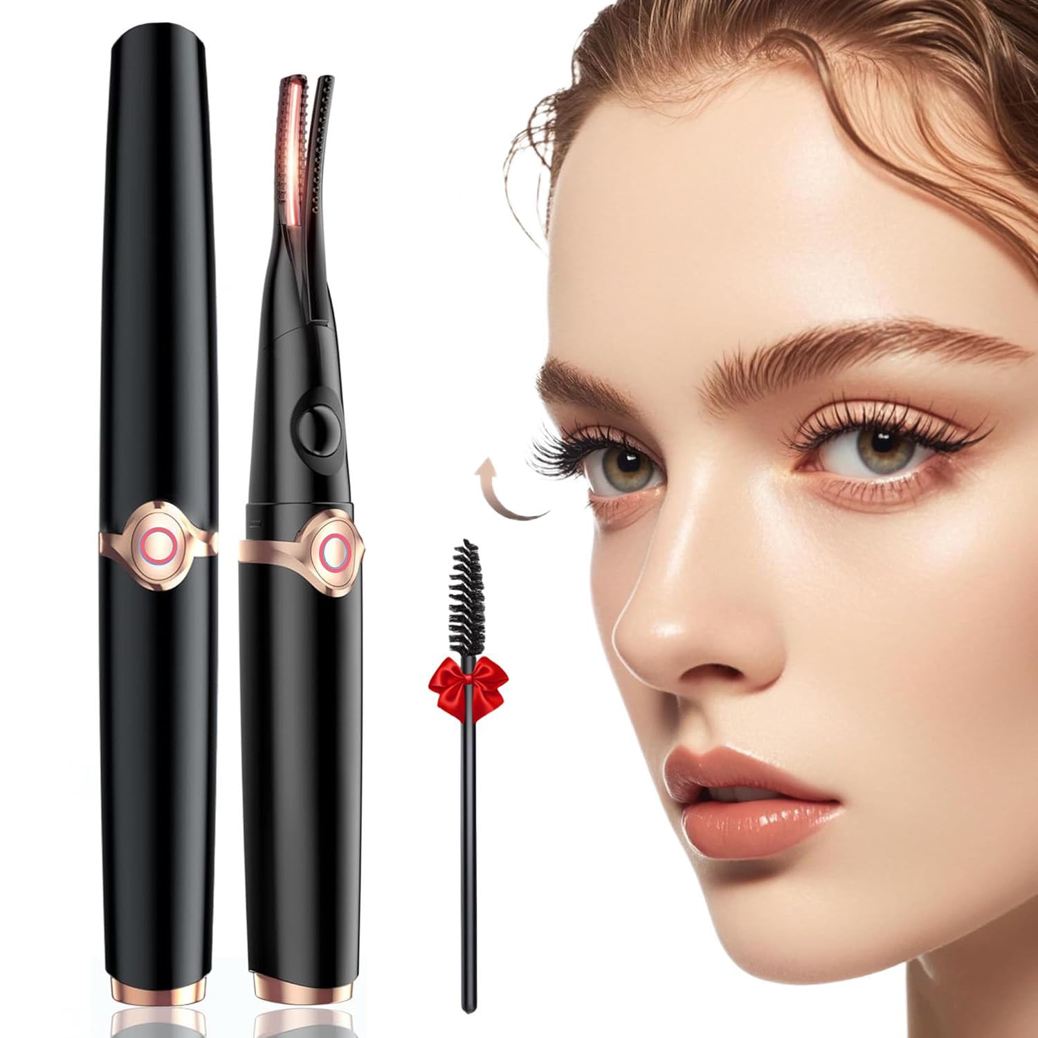 Rizador de pestañas con calefacción, diseño tipo clip 2 en 1, 3 modos de temperatura, rizador de pestañas eléctrico recargable por USB, rizado natural de 24 horas, regalo para mujeres y niñas, negro