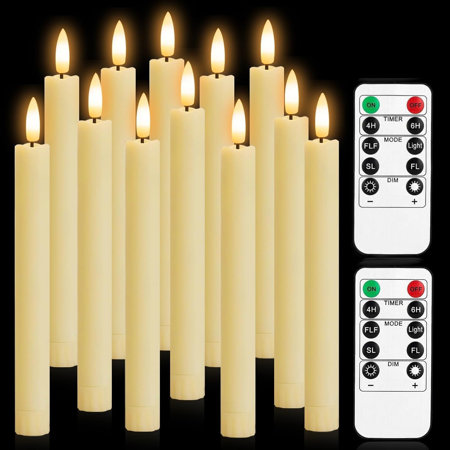 Hengrongshen 12 Piezas Velas Led de Palo, 25 CM Velas Led Efecto Llama con Función de Temporizador & Parpadeo, Velas Pilas Led para Decoracion Halloween, Interiores (Pilas No Incluidas)