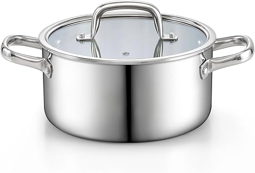 Cook N Home Classic 4 Quart Tri-Ply Clad Stockpot, Stainless Steel Stock pot with Lid, Cooking Pot for Pasta, Spaghetti, Induction Soup Pot with Handle, Cookware for Canning, Boiling, Oven Safe