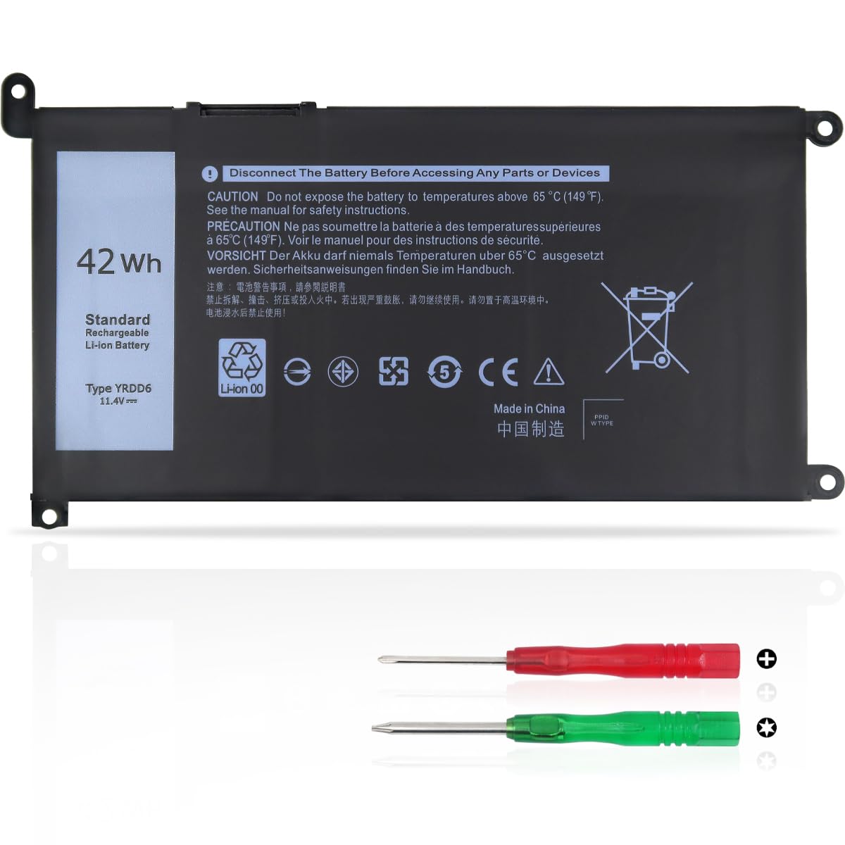 42Wh YRDD6 1VX1H Batterie pour Dell Inspiron 3583 3593 3501 5584 5593 3793 5482 5485 3582 3584 5582 5594 5598 5585 5590 3493 5493 5481 5493 7586 5491 2-in-1 Vostro 5490 5590 3491 Latitude 3310