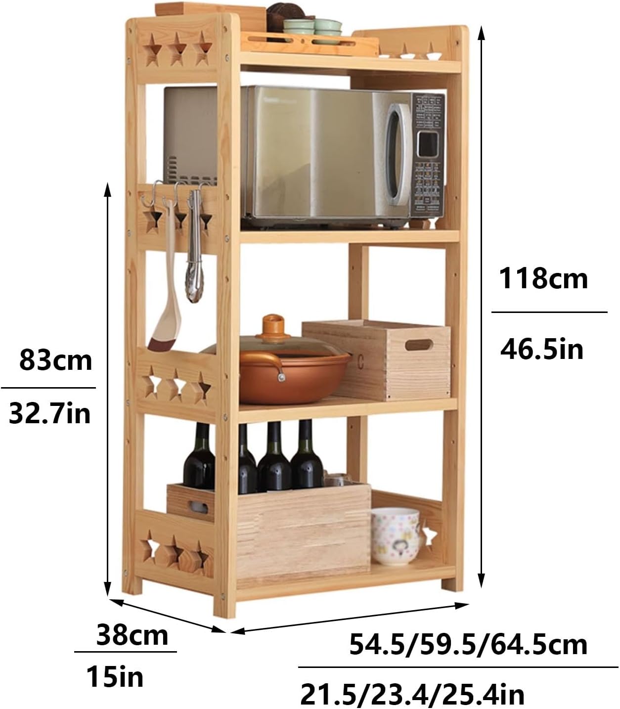 Adjustable Wooden Corner Shelf for Kitchen, Free Standing Storage Rack for Cling Film, Baking Sheets, Microwave - 64.5 x 38 x 118 cm, Space-Saving nizer