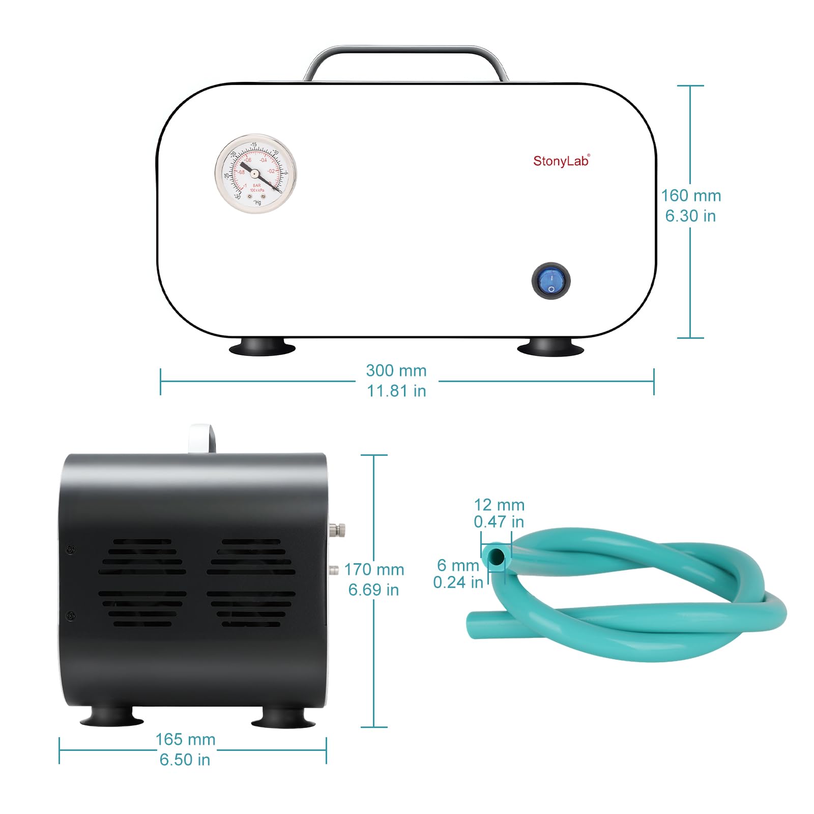 stonylab Membran-Vakuumpumpe, kompakte ölfreie Vakuumpumpe Druckpumpe mit 40 L/min Saugvermögen für Filtration Destillation Laborarbeit, 110-220V