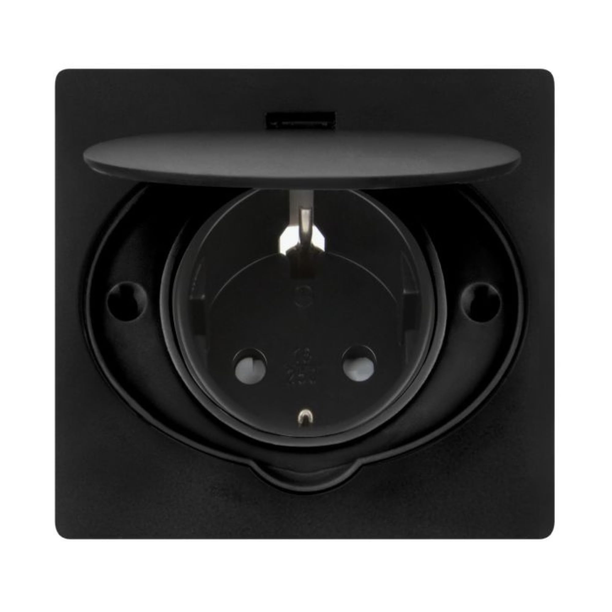 Enchufe Empotrable Negro Mate de Diseño Moderno | Con Tapa Hermética IP44 para Baño y Cocina | Enchufe de Pared Tipo Schuko Premium 1x2P+T (Negro)