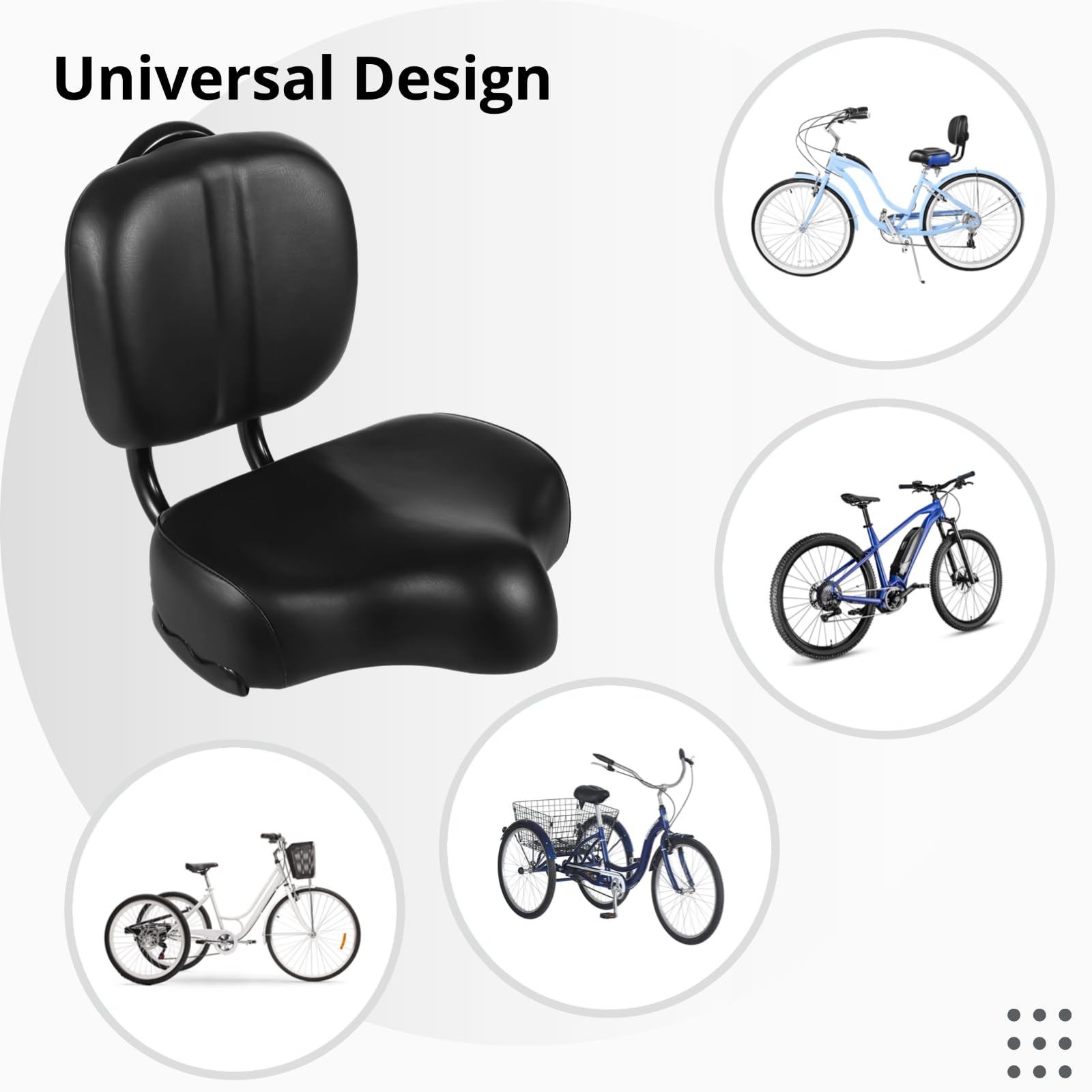 Siège de vélo surdimensionné avec dossier, selle large en polyuréthane avec dossier réglable pour tricycle ou vélo
