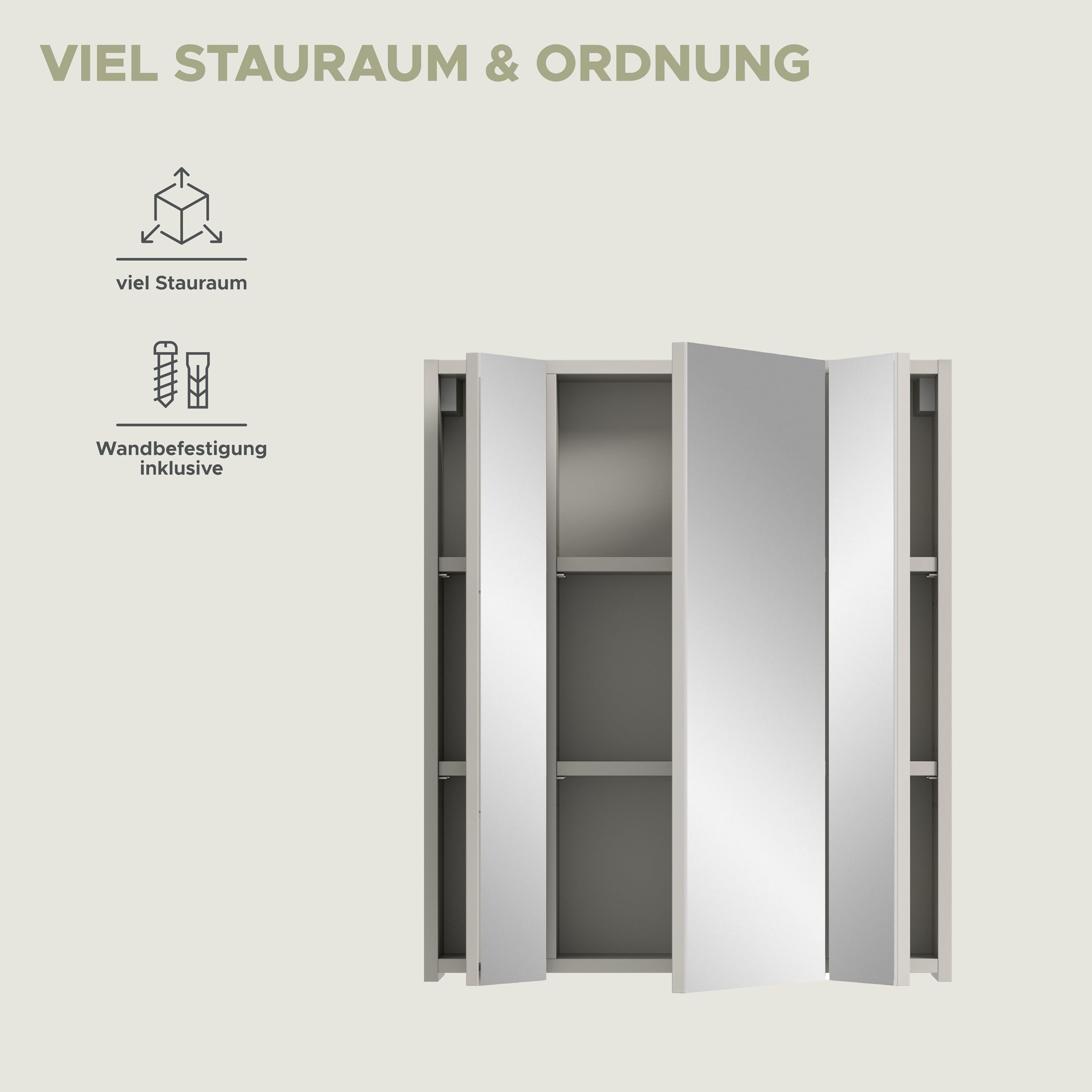 xonox.home – Spiegelschrank Ice 60x70x18 cm in Kaschmir Melamin und Kaschmir matt – Eleganter Badspiegel mit Stauraum – Ideale Lichtreflexion – Bild 8