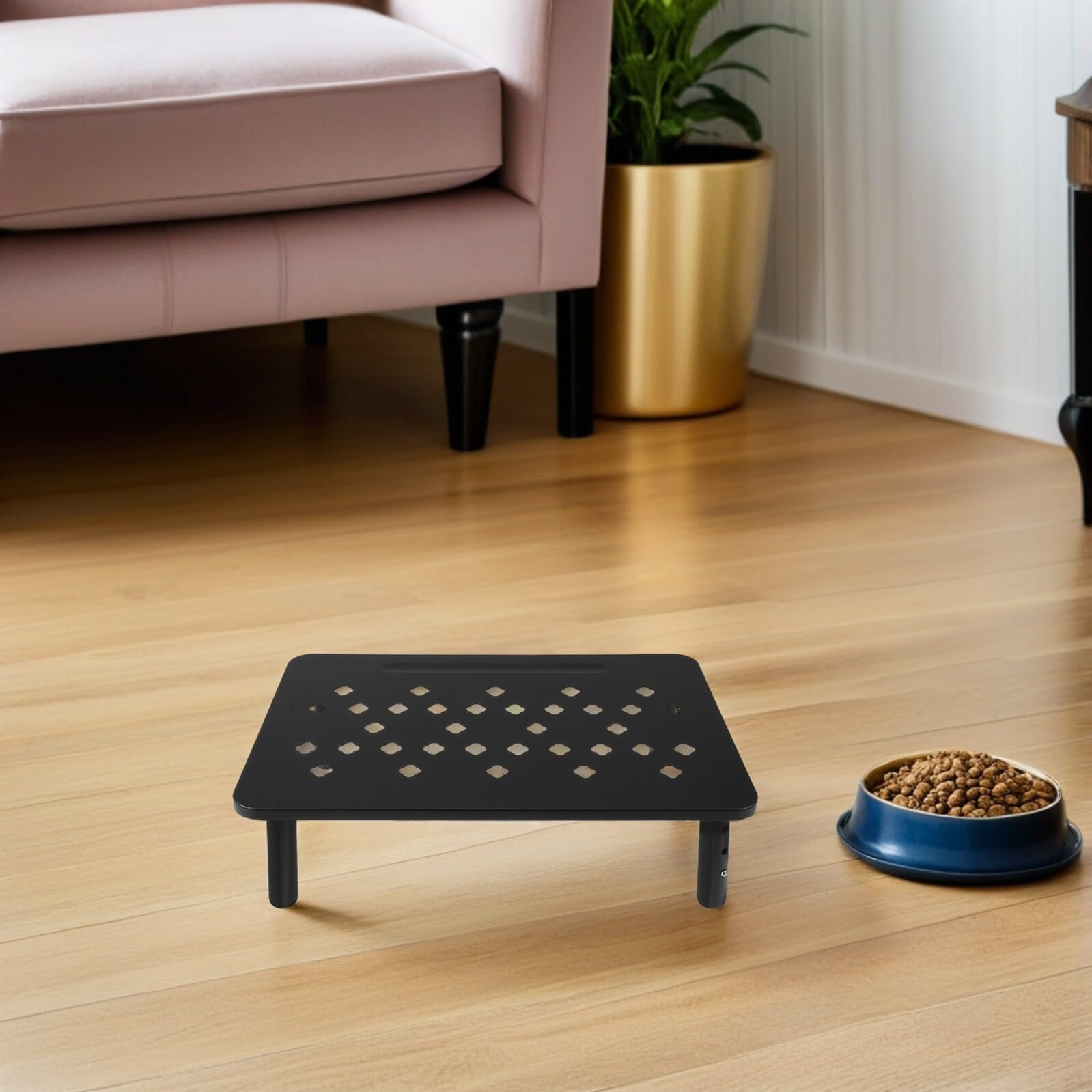 Supporto per Automatico Mangiatoia Gatti Regolabile 1 Pezzo Nero | Plastico e Acciaio Laminato a Freddo, Altezza Elevata, per Viaggio e Casa, per Cuccioli e Cani Piccoli