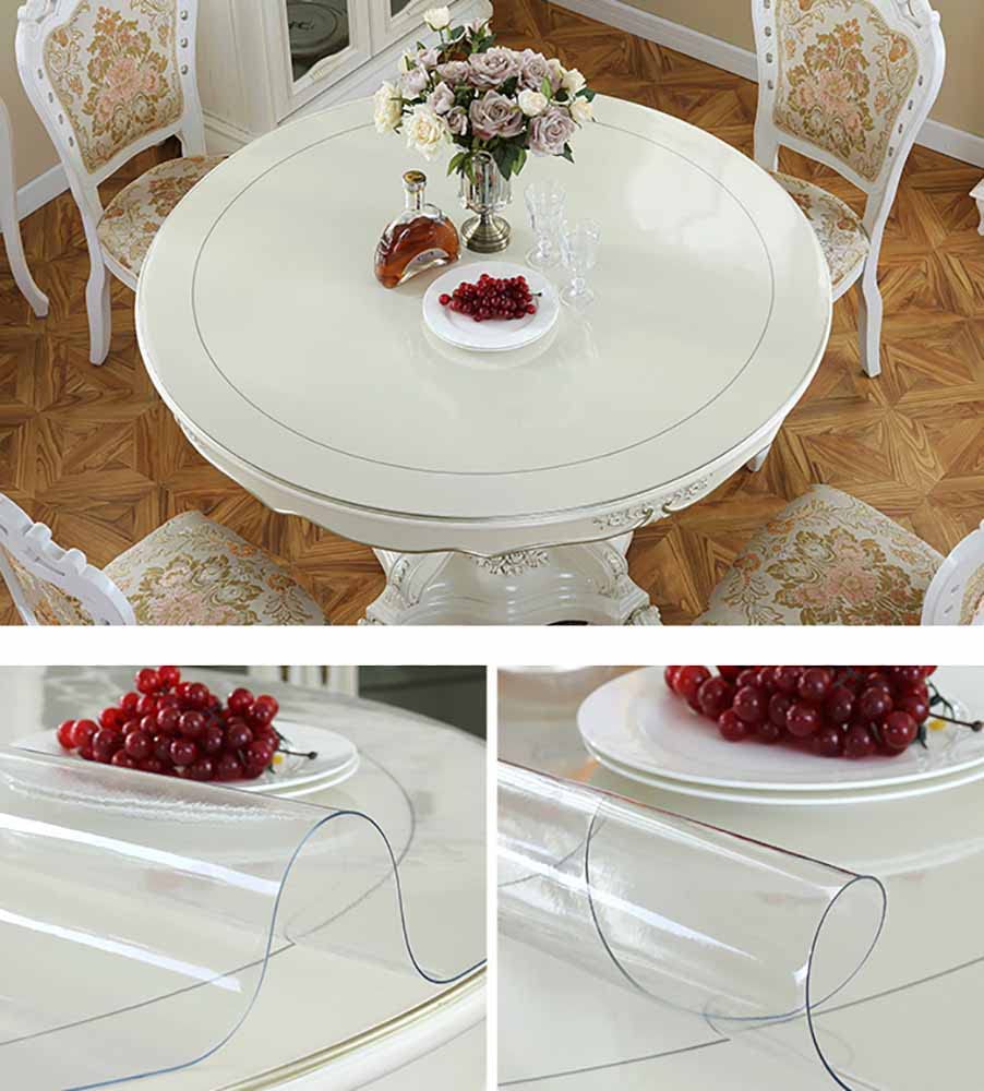 Mantel de plástico redondo impermeable – Protector de mesa de vinilo resistente al calor para mesas de comedor, duradero de 2 mm de grosor, fácil de limpiar y mantener, ideal para el hogar y eventos