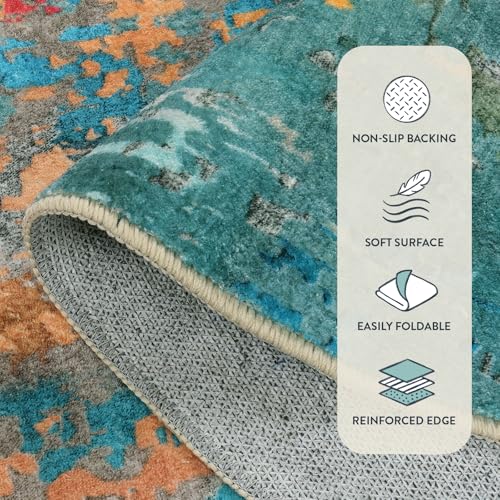 Lahome Modern Abstract Area Rug 6x9 Rugs for Living Room, Washable Accent Bedroom Rug Low Pile Non Slip, Colorful Soft Indoor Contemporary Carpet for Dining Room Table Apartment