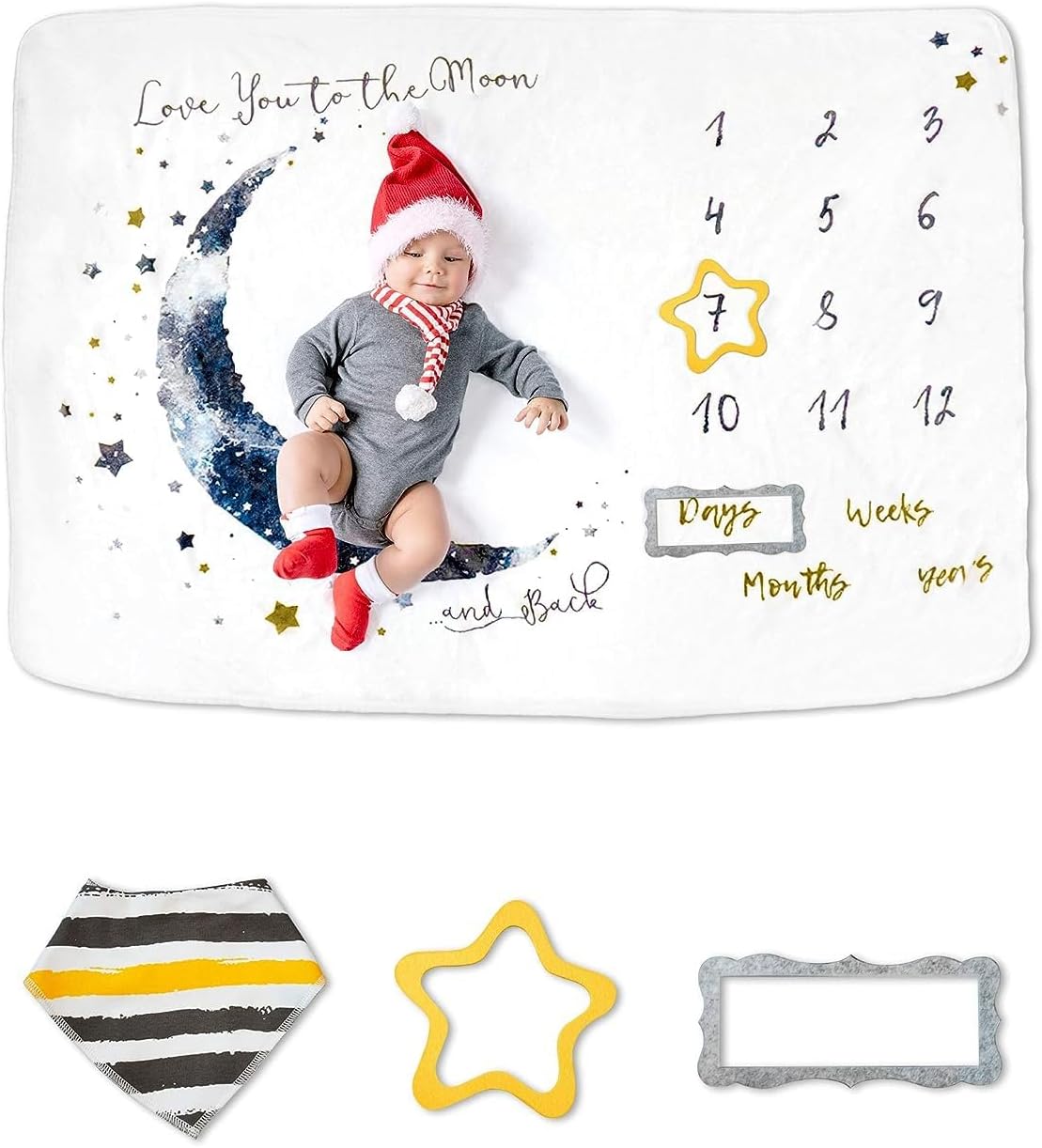 Baby Monthly Milestone Blanket, Baby Photo Blanket Photo Prop for Days Weeks Months Year Baby Photography, Baby Gifts for Newborn, 1x1.5m