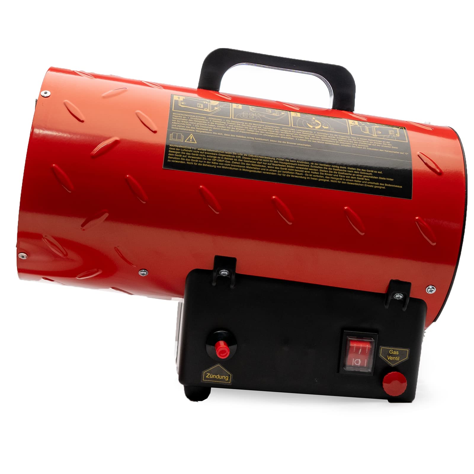 Grafner XL Gasheizgebläse 10 kW, mit Verbindungsschlauch, Druckminderer, Turbo-Ventilator, Piezozündung, für handelsübliche Gasflaschen, Heißluftgenerator Heizkanone Gasheizer Bauheizer Heizturbine