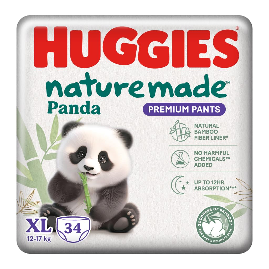 Huggies Naturemade Panda Premium diaper Pants XL34 (12-17kg)|Natural Bamboo Liner|Ultra-Thin,Lightweight|Vitamin E|upto 100% wetness lock|Cloudsoft waistband|Wetness Indicator|Easy Disposal tape-image-28