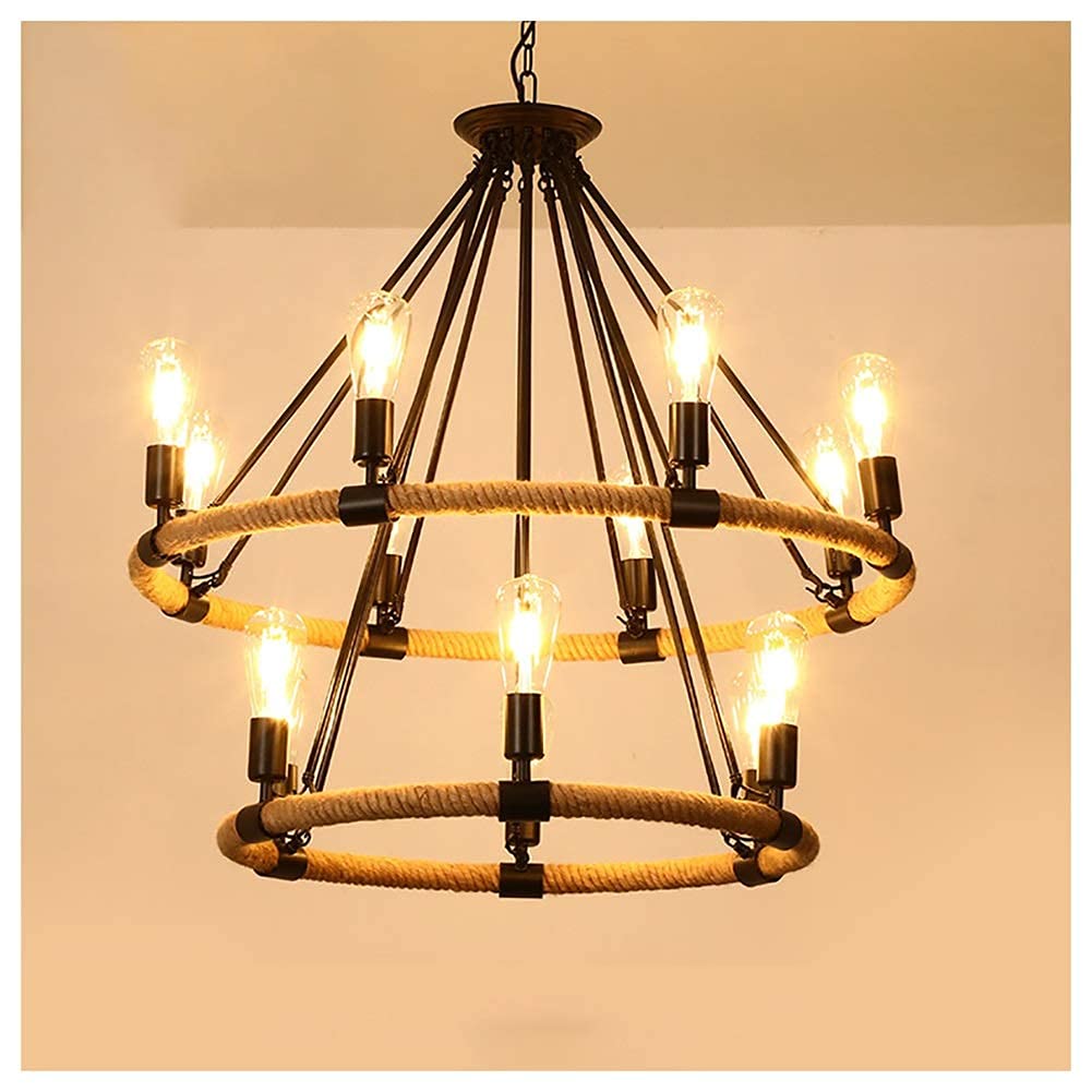 KXEcoLife Ceiling Lights Chandeliers Vintage Light，Ceiling Lighting， Hemp Rope Chandelier, Hand-Woven Creative, Anti-Rust and Durable, Firm Stable，for Dining Room, Kitchen,#5 Interesting