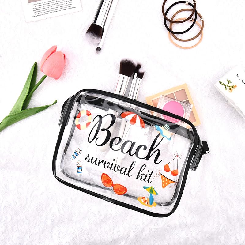 Beach Survival Kit Transparent Cosmetic Bag Waterproof Travel Toiletry Organiser for Holiday Essentials with Zipper Clear Makeup Cosmetic Bags for Seaside Summer Beach Wash Bag for Women Men - Image 3