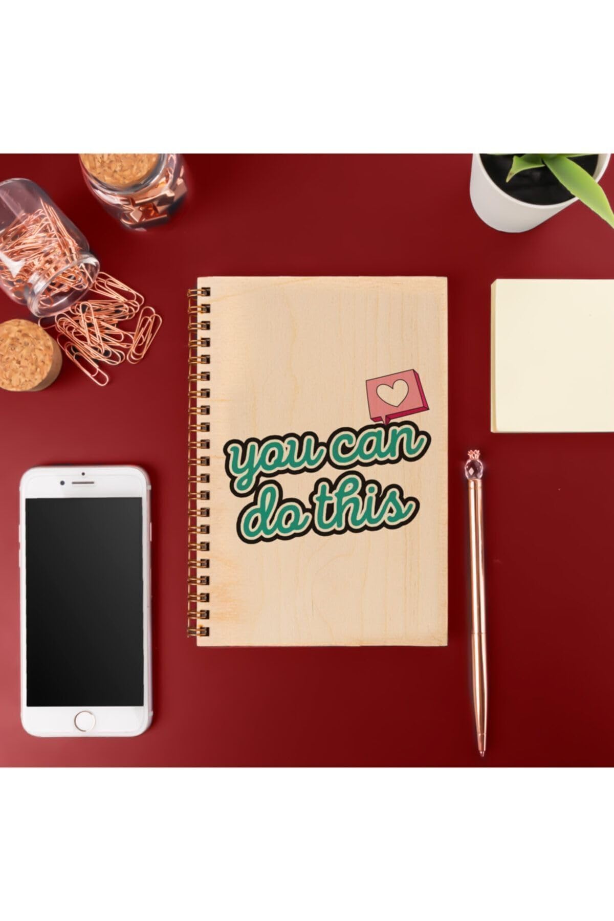 You Can Do This Temalı Ahşap Kapaklı Defter – 12x18 cm, 48 Yaprak | Motivasyonel, Çizgisiz, Spiral Not Defteri