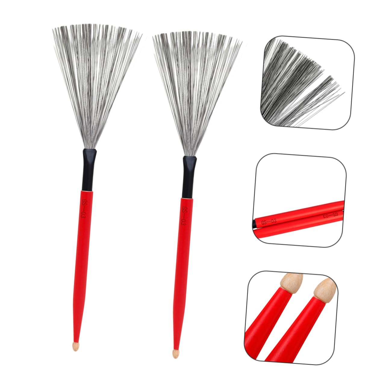 VICASKY 2 Pairs Retractable Drum Brush Carbon Steel Wire Wooden Handle Jazz Drum Brush for Ages