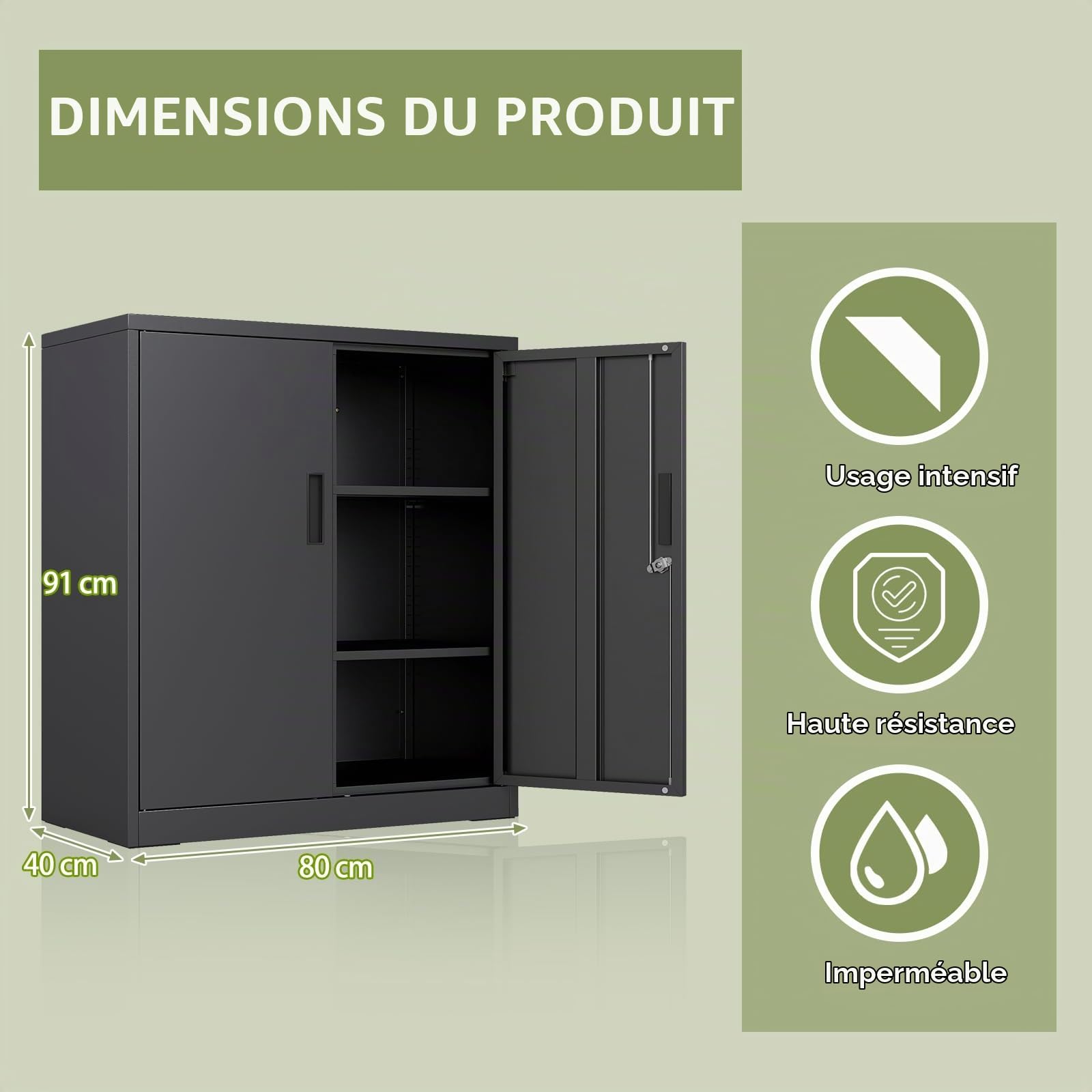 GIANTEX Armoire Metallique avec 2 Portes Verrouillables, Armoire de Rangement en Métal avec 2 Étagères Réglables pour Outils, Meuble de Rangement pour Garage, Bureau, Atelier, Noir
