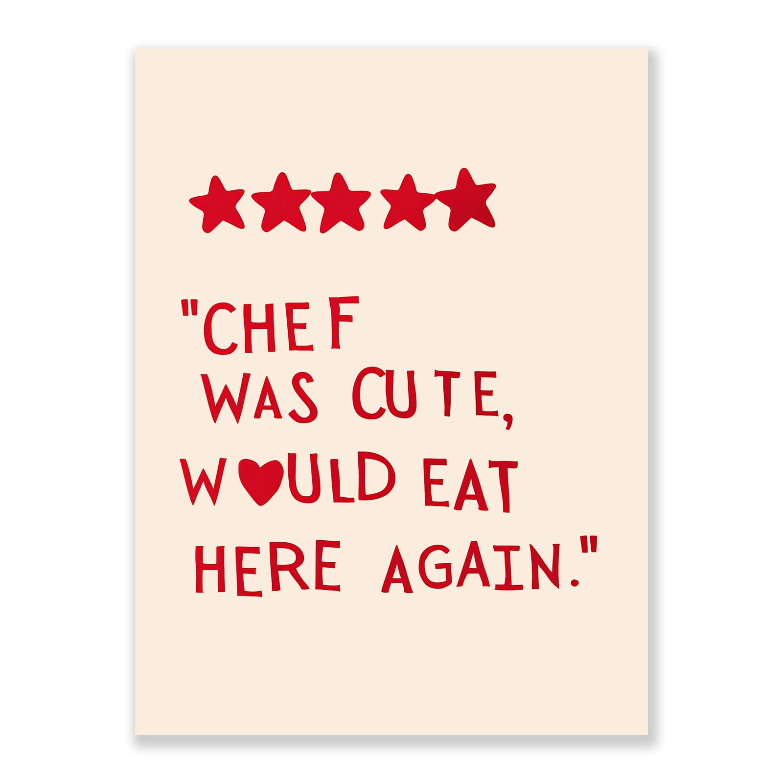 CLFORLORGN Cute Kitchen Wall Art Funny Chef Quotes Signs Poster Red Minimalist Heart Stars Aesthetic Canvas Prints Trendy Kitchen Cooking Art Chef Was Cute Wall Decor 16x24in Unframed