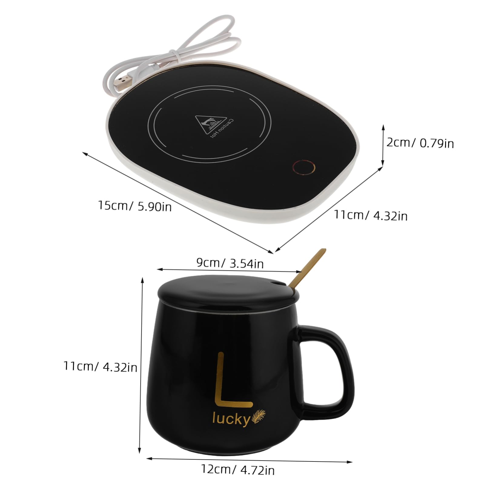 BRIGHTFUFU Ceramic Mug and Warmer Set USB Heated Coaster Constant Temperature Cup Insulation Pad Desk Heater for Hot Drinks