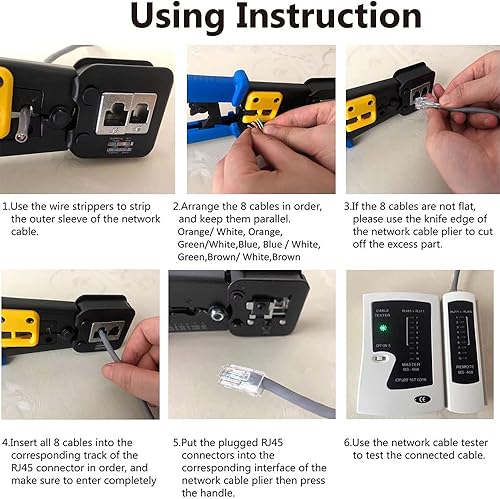 Miniatura 2 de LEATBUY - Kit de herramientas de crimpadora CAT5 para RJ45RJ11RJ12CAT6Cat5e, cortador profesional de conectores de cable, pelacables de red, juego