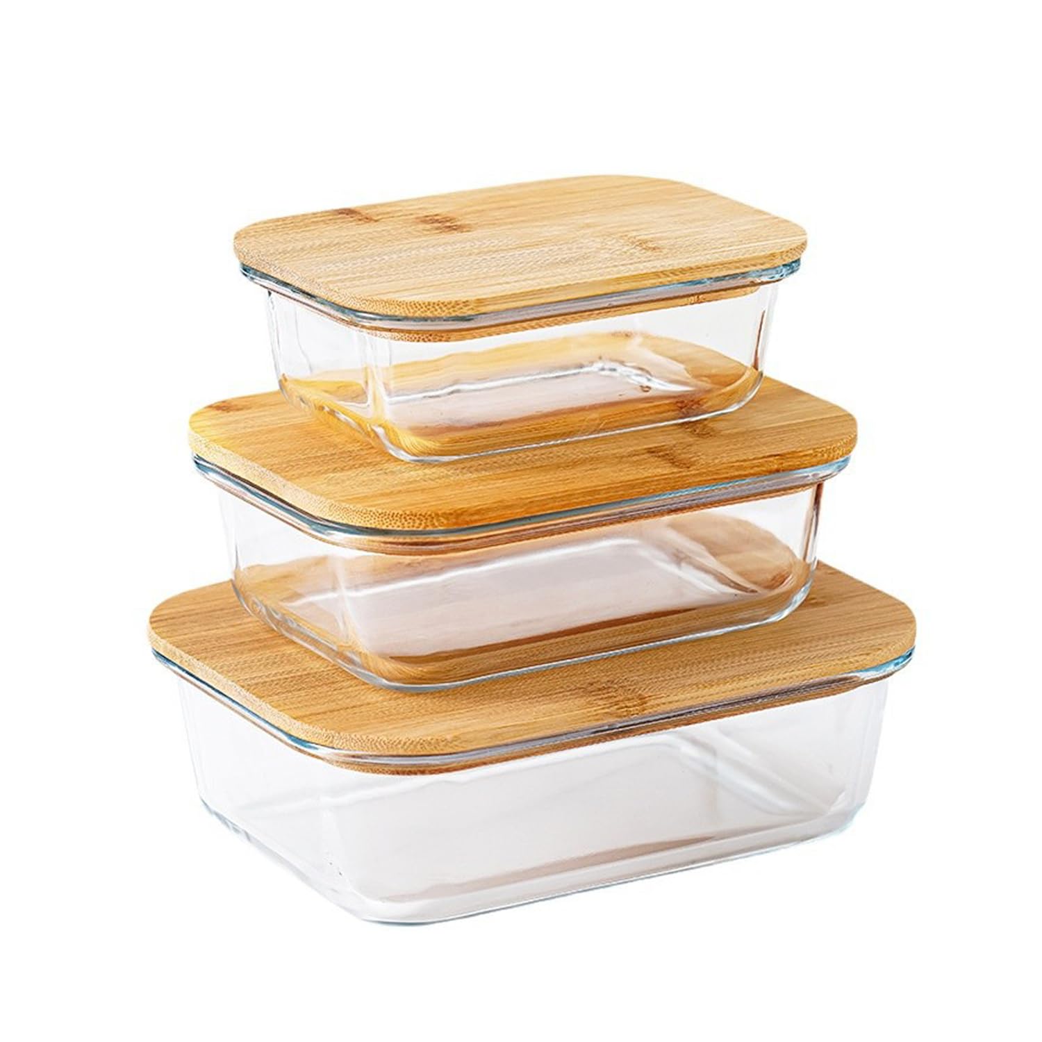 Cobenga Meal Prep Glass Food Storage Containers, 3 Size Eco-friendly Food Containers with Airtight Bamboo Lids, Reusable Nesting Glass Meal Prep Containers, Airtight Lunch Box Microwave and Oven Safe