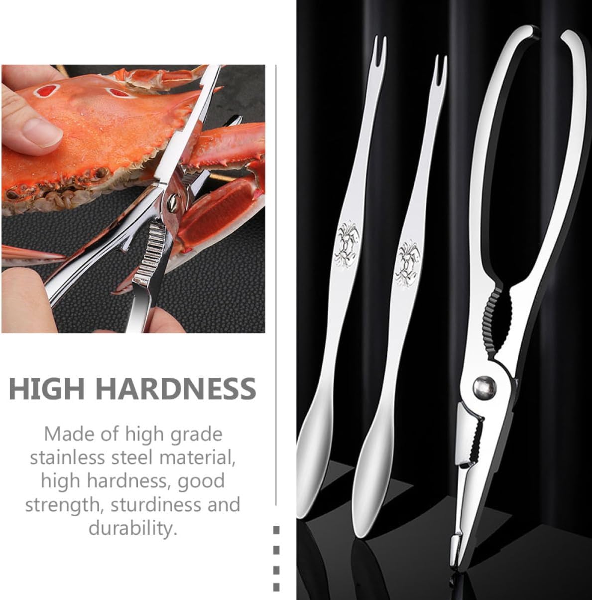 COLLBATH 3pcs Sturdy Crab Picking Tools Stainless Steel Seafood Handling Crab Leg Crackers User-friendly
