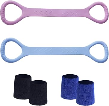 Figure 8 Fitness Resistance Band, Arm Back Shoulder Exercise Elastic Rope Stretch Fitness Band, Foot, Leg, Hand Stretcher, Arm Exerciser for Yoga Pilates Stretching Physical TherapyPurple and Blue